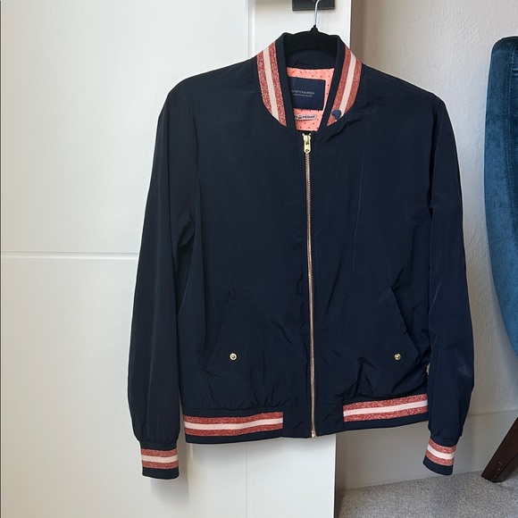 Scotch and Soda Navy Bomber Jacket with Shimmer Trim - Picture 1 of 7
